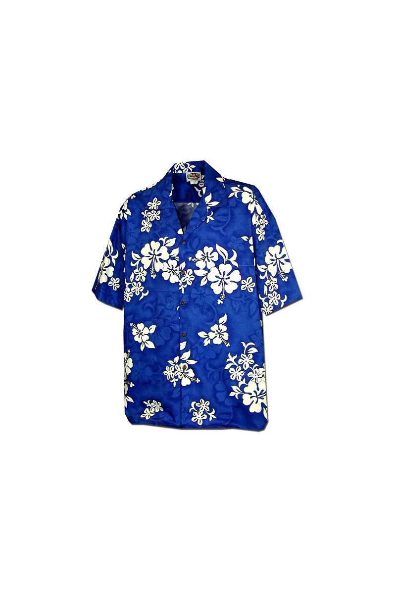 Pacific Legend Hawaiian blue shirt with white flowers