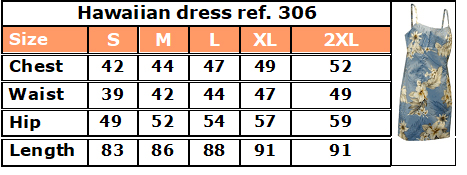 306 Hawaiian dress size chart