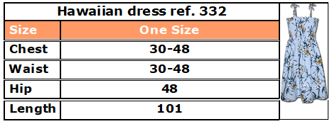 332 Hawaiian dress size chart